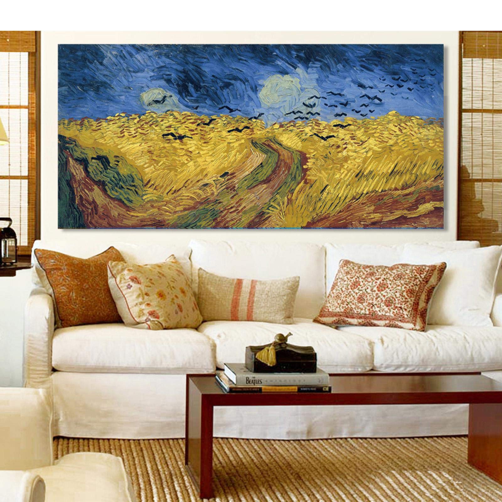 ' Última Pintura Campo de Trigo con Cuervos Carteles Decorativos e Impresiones Arte de la Pared Pintura en Lienzo Decoración de la Sala 82x160cm (32x63in) Marco Interior