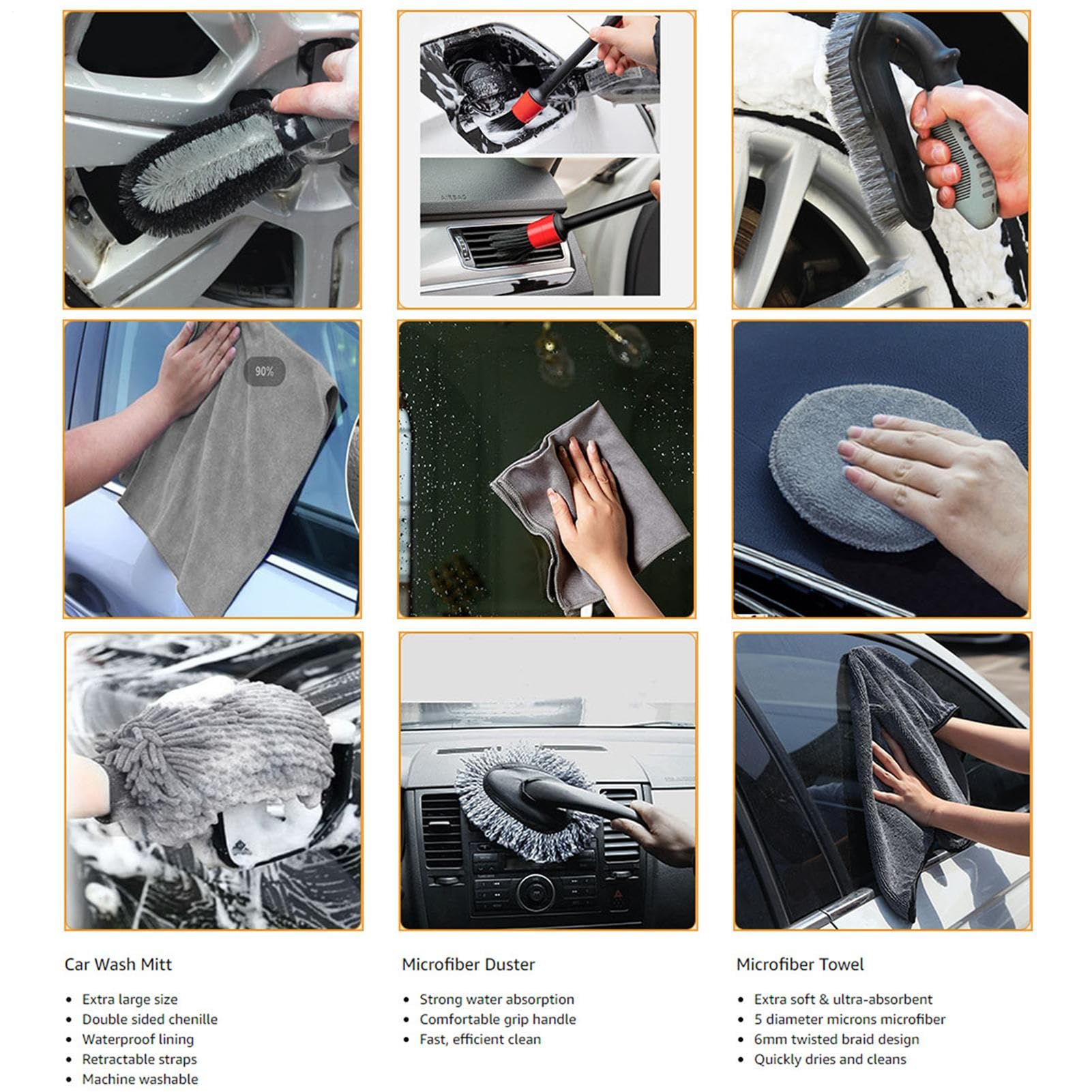 Spazzole Per Detailing Auto Set Di Spazzole Per Pulizia Auto | Spazzole Per Pulizia Veicoli per Interno ed Esterno di Camion, SUV, RV, Veicoli, Garage, Casa e Officina