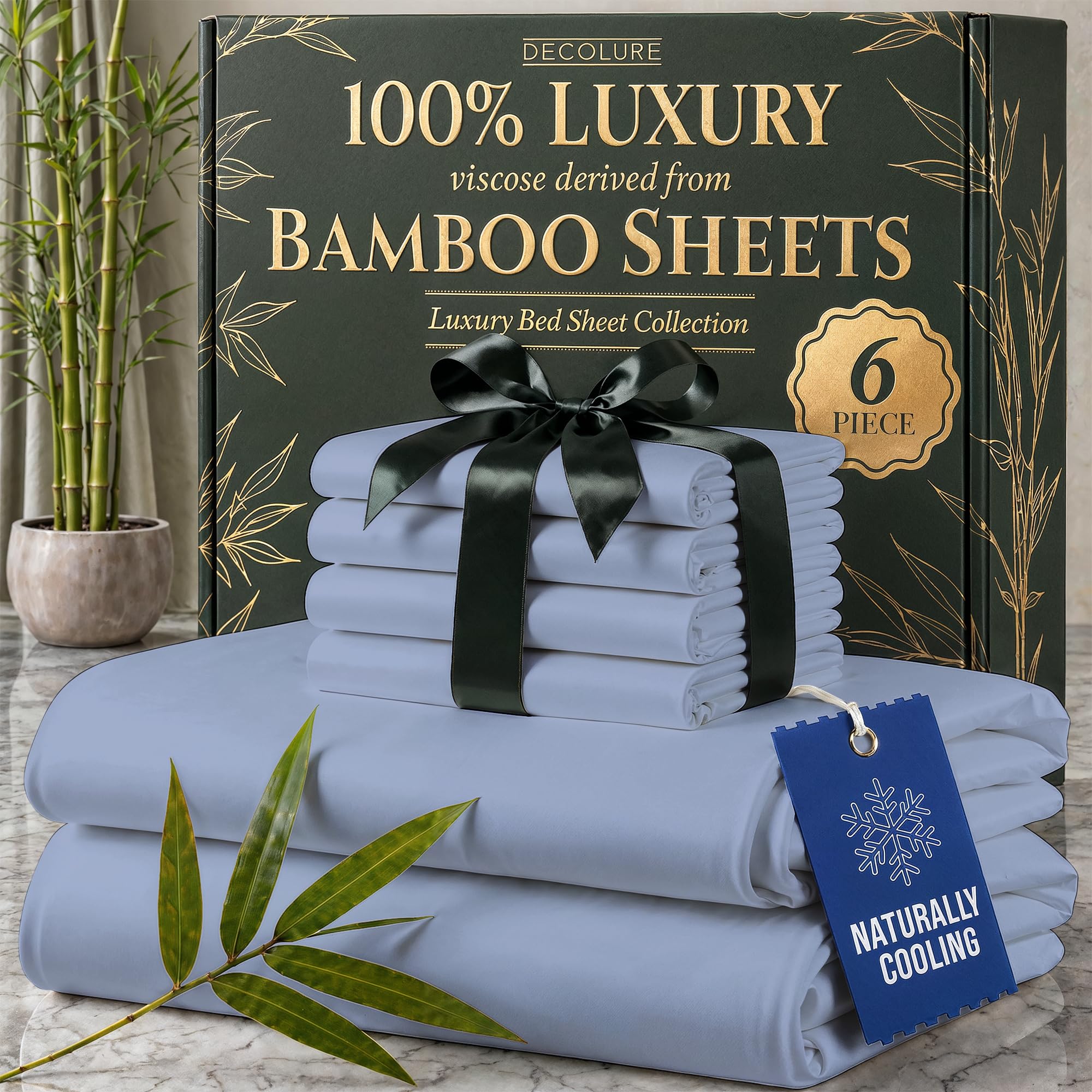 Photo 1 of DECOLURE Bamboo Sheet Set Full Size - 6 Pc Cooling & Soft Bedding