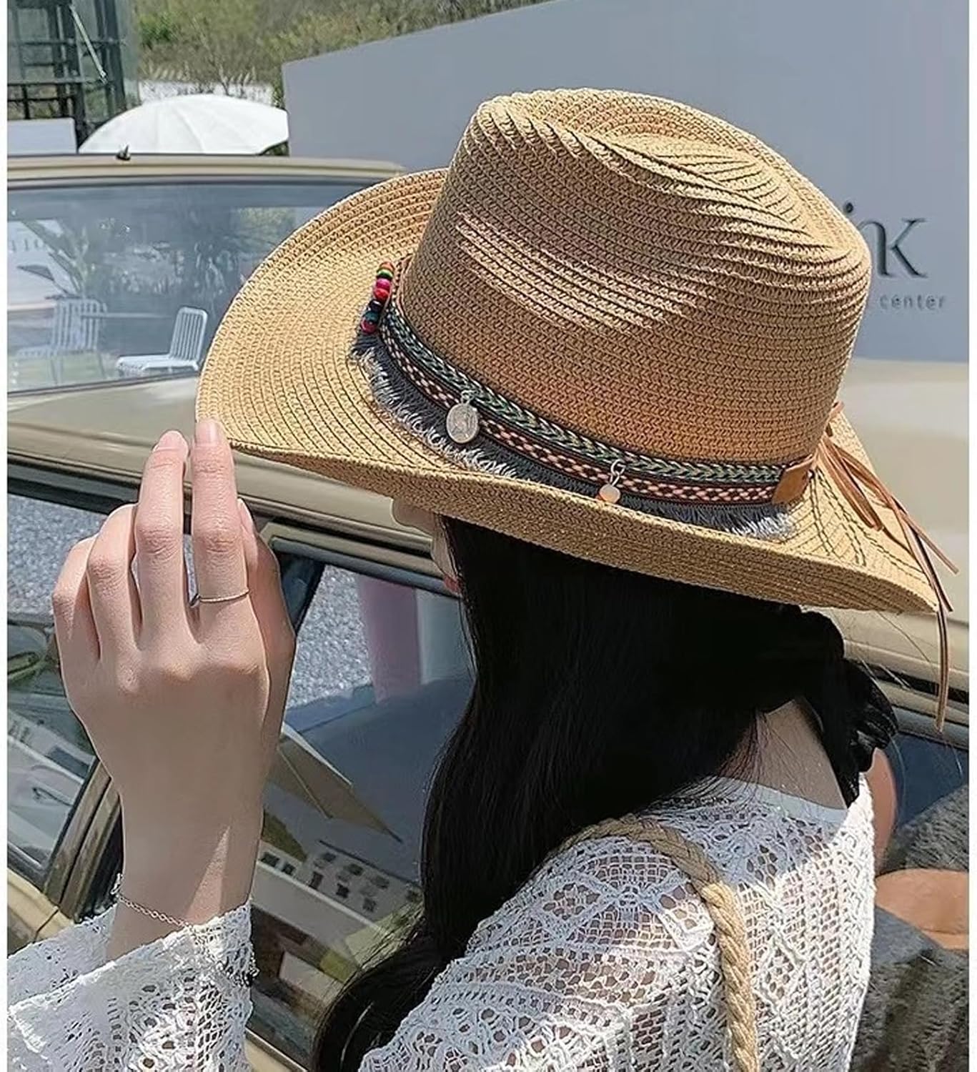 Western Cowboy Hat for Men Women Cowgirl Straw Hats Wide Brim Panama Roll Up Sun Protection Foldable Beach Hat - Image 7