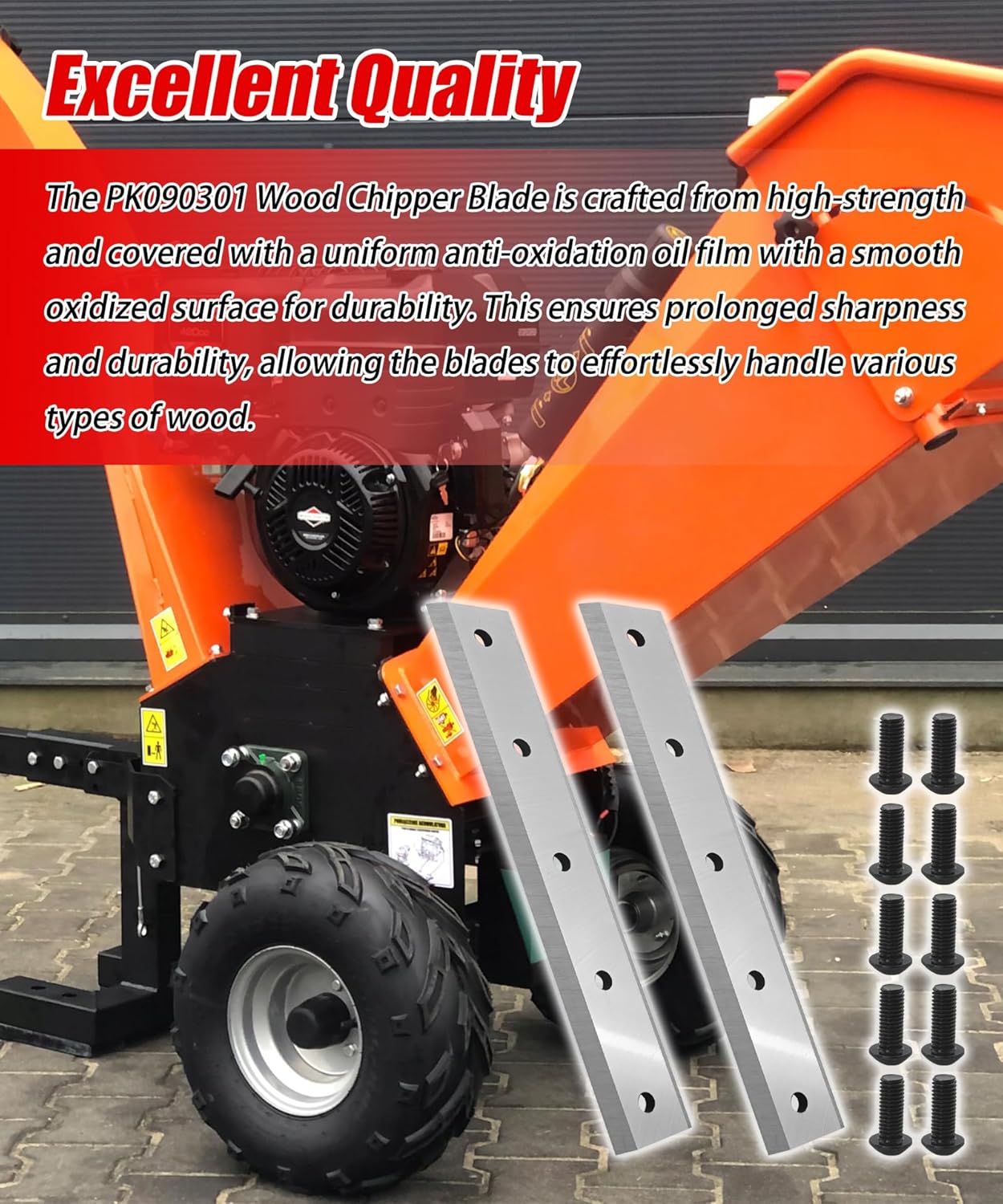 2PCS PK090301 12In Wood Chipper Blades Compatible with DK2 OPC566E OPC506 OPC504 Chipper and Power King PK0903 &PK0915 Chipper Bevels