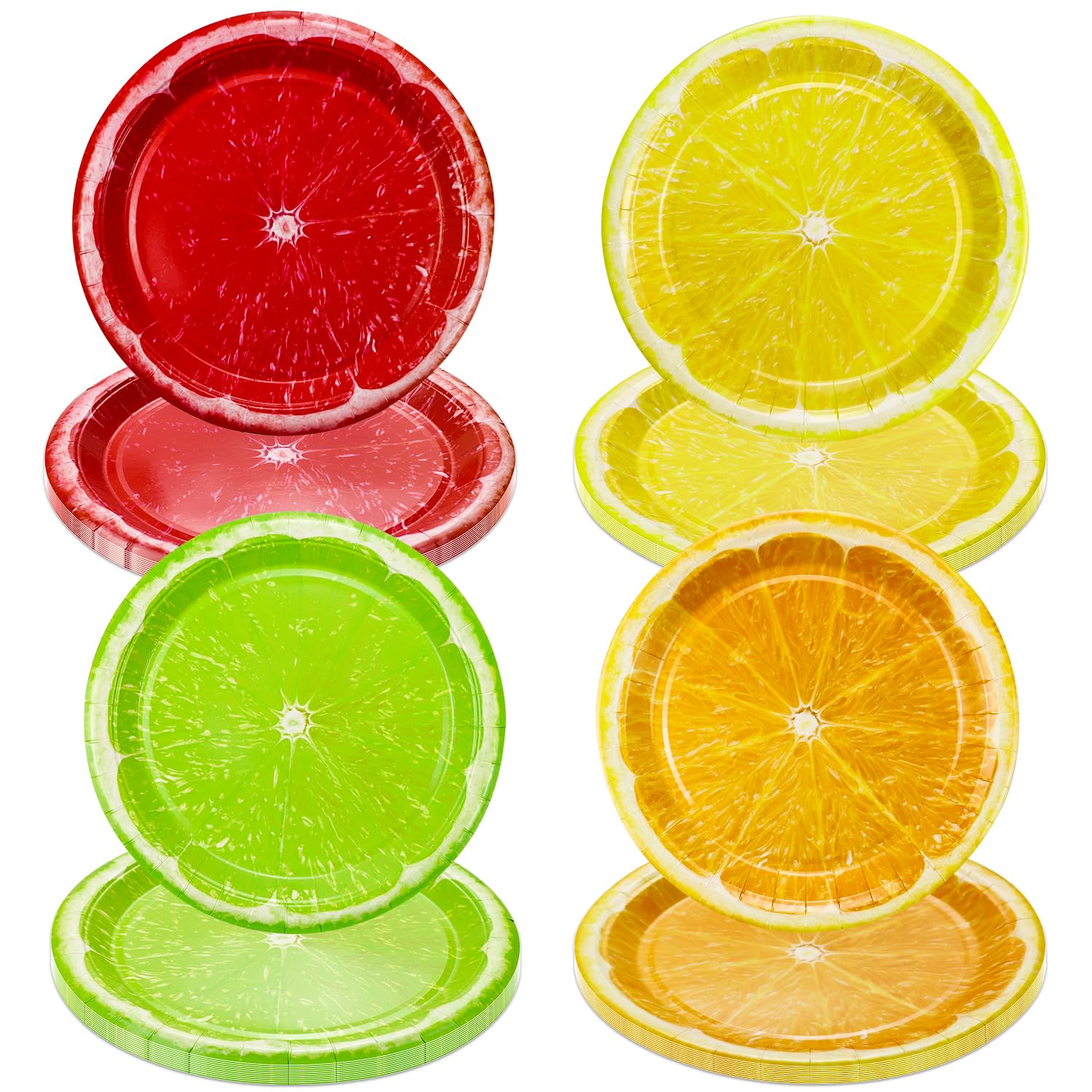 PTECDROTS 40PCS Lemon Slices Paper Plates, 9” Colorful Lemon Plate, Disposable Citrus Fruit Dinner Plates for Summer Tropical Fruit Party Decorations