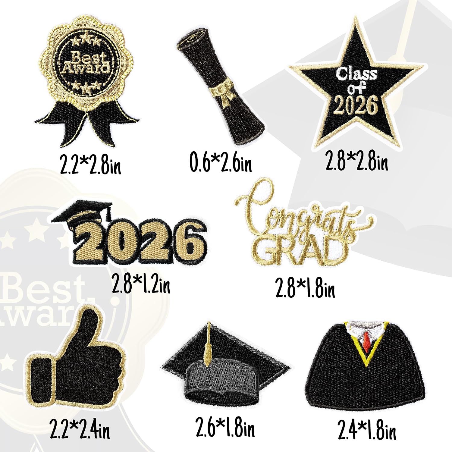 8Pcs Class of 2026 Graduation Iron On Patches Congrats Grad Sew on Repair Embroidered Applique Decorative Repair Patch Emblem Gifts DIY Crafts Accessories for Graduates Students Clothing Backpack Hat image 2