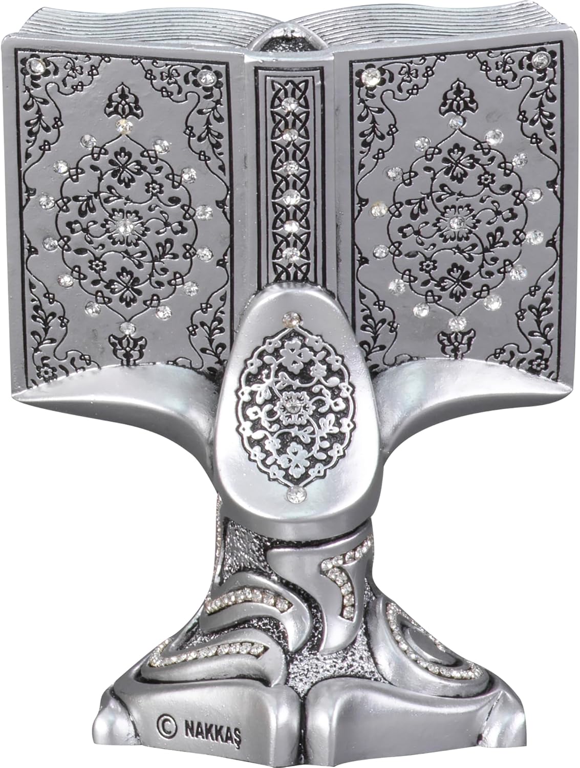 Modefa Islamic Decor - Eid Gifts for Women - Muslim Decorations for Home Islamic Art - Islamic Table Decor Showpiece Quran Open Book (Ayatul Kursi Silver, Medium)