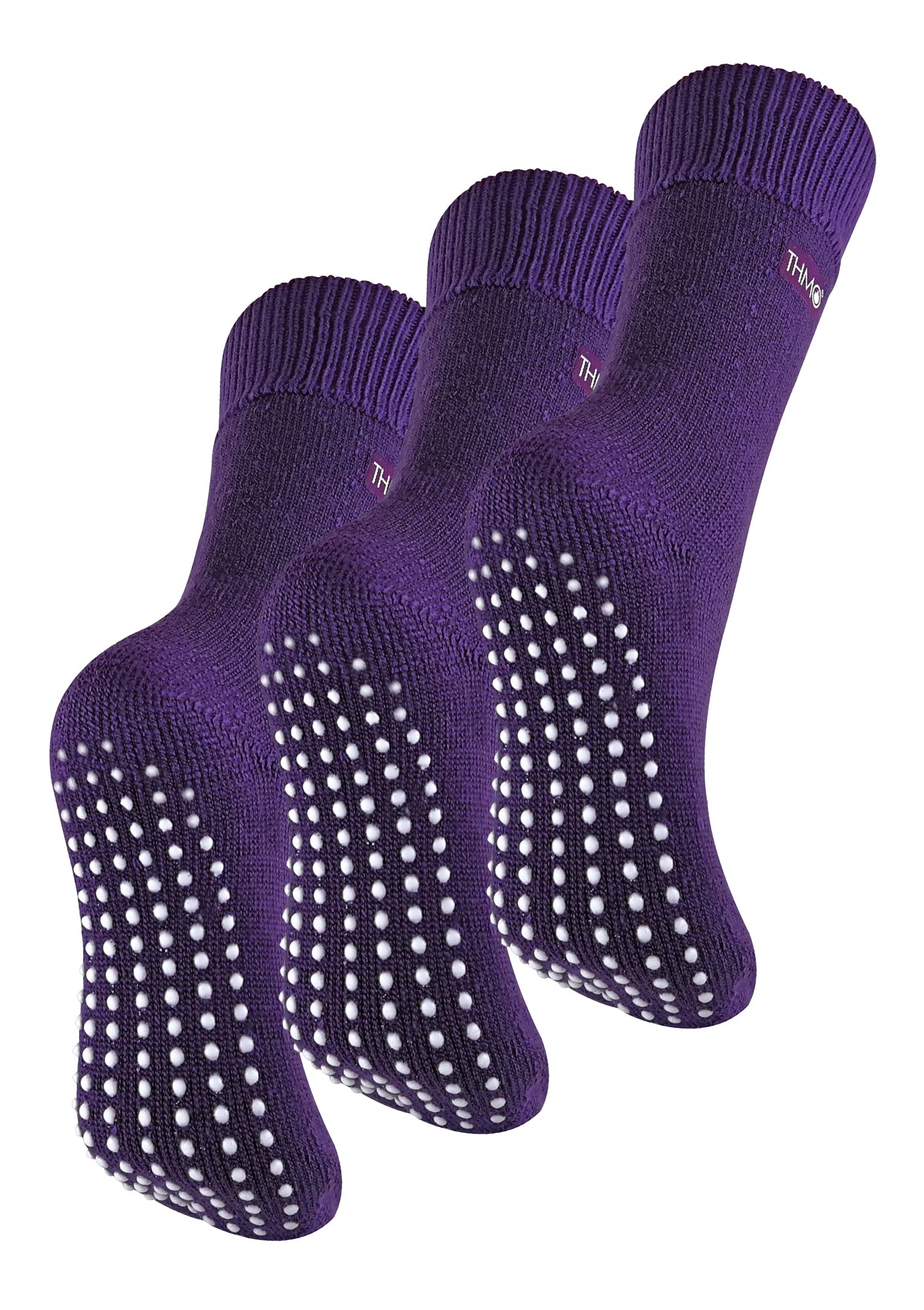 Thmo Women's Purple 3 Pair Multipack Fleece Slipper Socks Breathable Crew Indoor Thermal Socks With Grip (4-8, )