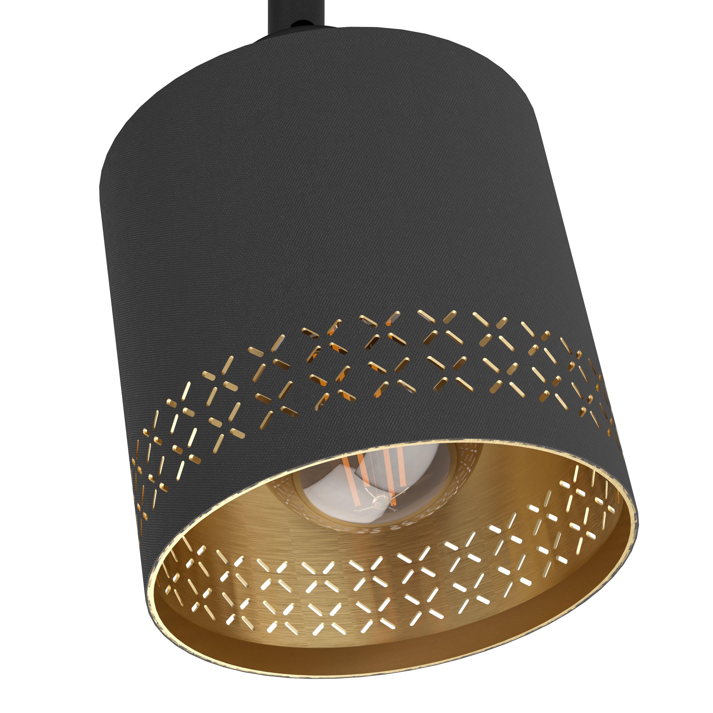 EGLO Deckenlampe Esteperra, 3 flammige Deckenleuchte Vintage, Retro | Deckenstrahler aus Stahl und Textil, Wohnzimmerlampe in Schwarz, Gold, Küchenlampe, Spots mit E27 Fassung