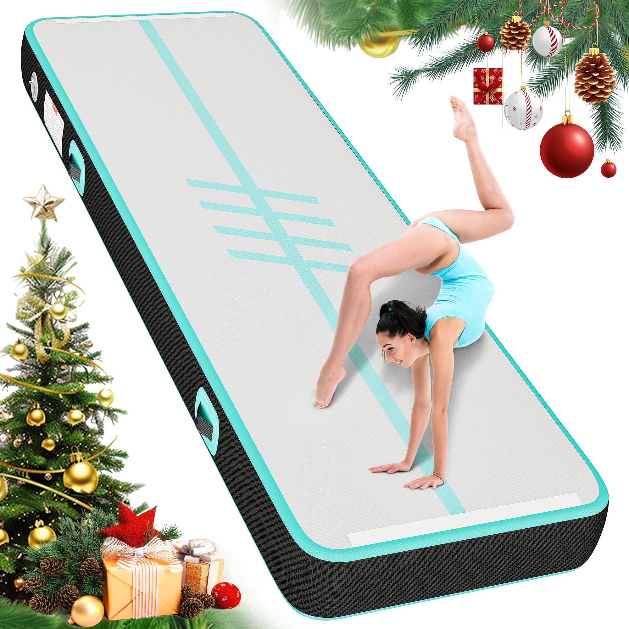Air Matte Track 3M/4M,YITAHOME Tumbling Matte/Kohlefaser Seiten/Pfadstil mit Luftpumpe 10cm Hoch Tumbling Matte,Aufblasbar Gymnastikmatte Turnmatte für Training/Tumbling/Yoga/Outdoor/Fitness