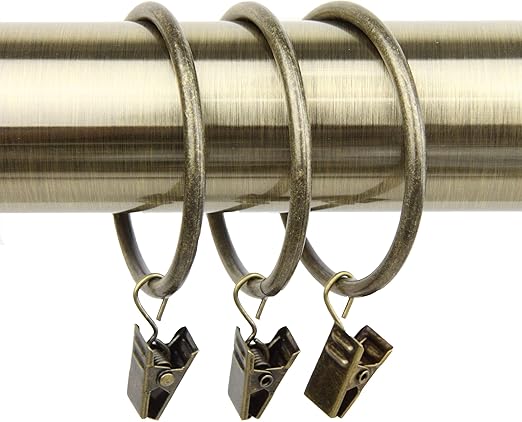 Rod Desyne 2 inch Curtain Rings w/Clip, Antique Brass