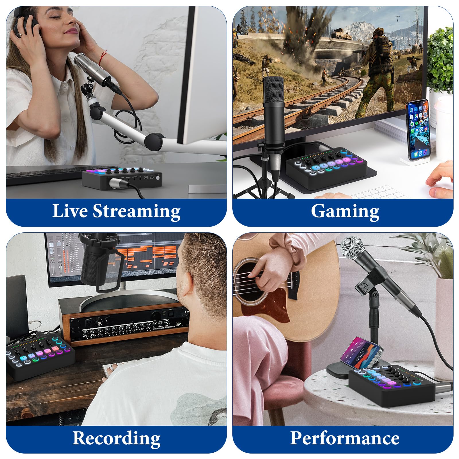 FIFINE Gaming Audio Mixer, Streaming RGB PC Mixer with XLR Microphone Interface, Individual Control, Volume Control, Mute Button, 48V Phantom Power Supply for Podcast, Recording, Vocals FIFINE Gaming Audio Mixer, Streaming RGB PC Mixer with XLR Microphone Interface, Individual Control, Volume Control, Mute Button, 48V Phantom Power Supply for Podcast, Recording, Vocals