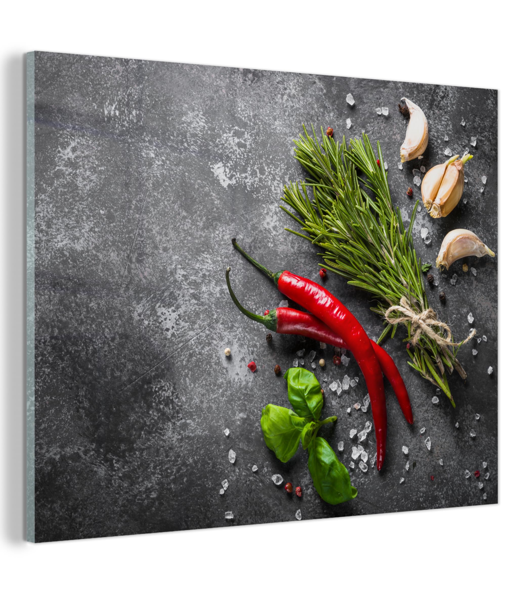 MuchoWow© Quadri Grande Formato 80x60 cm Mini Poster Parete Moderno Interno Stampa Foto Su Vetro Salotto Cornice Murale Arredamento Pepe - Spezie - Cemento - Erbe
