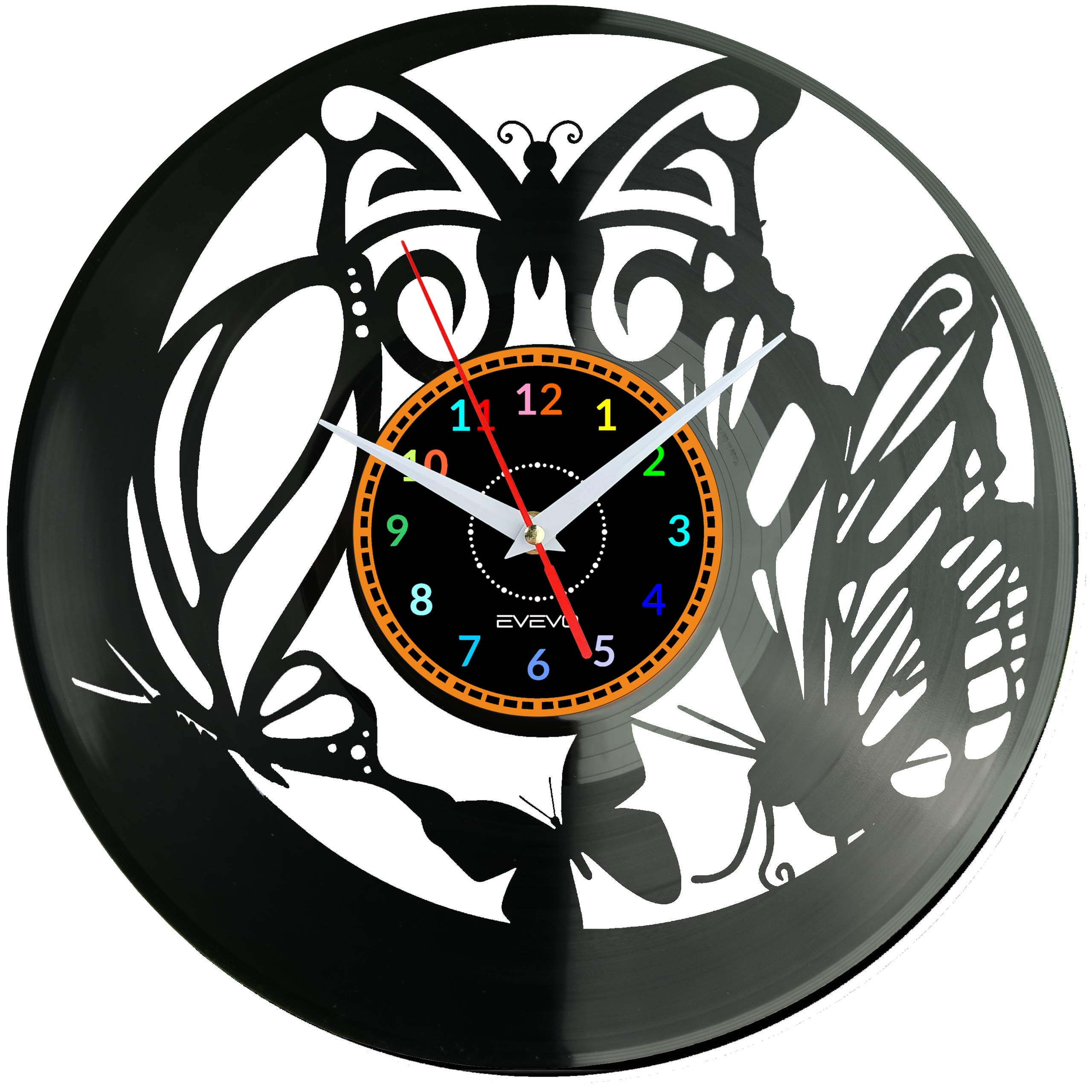 Horloge murale papillon disque vinyle déco vintage pour salon et bureau