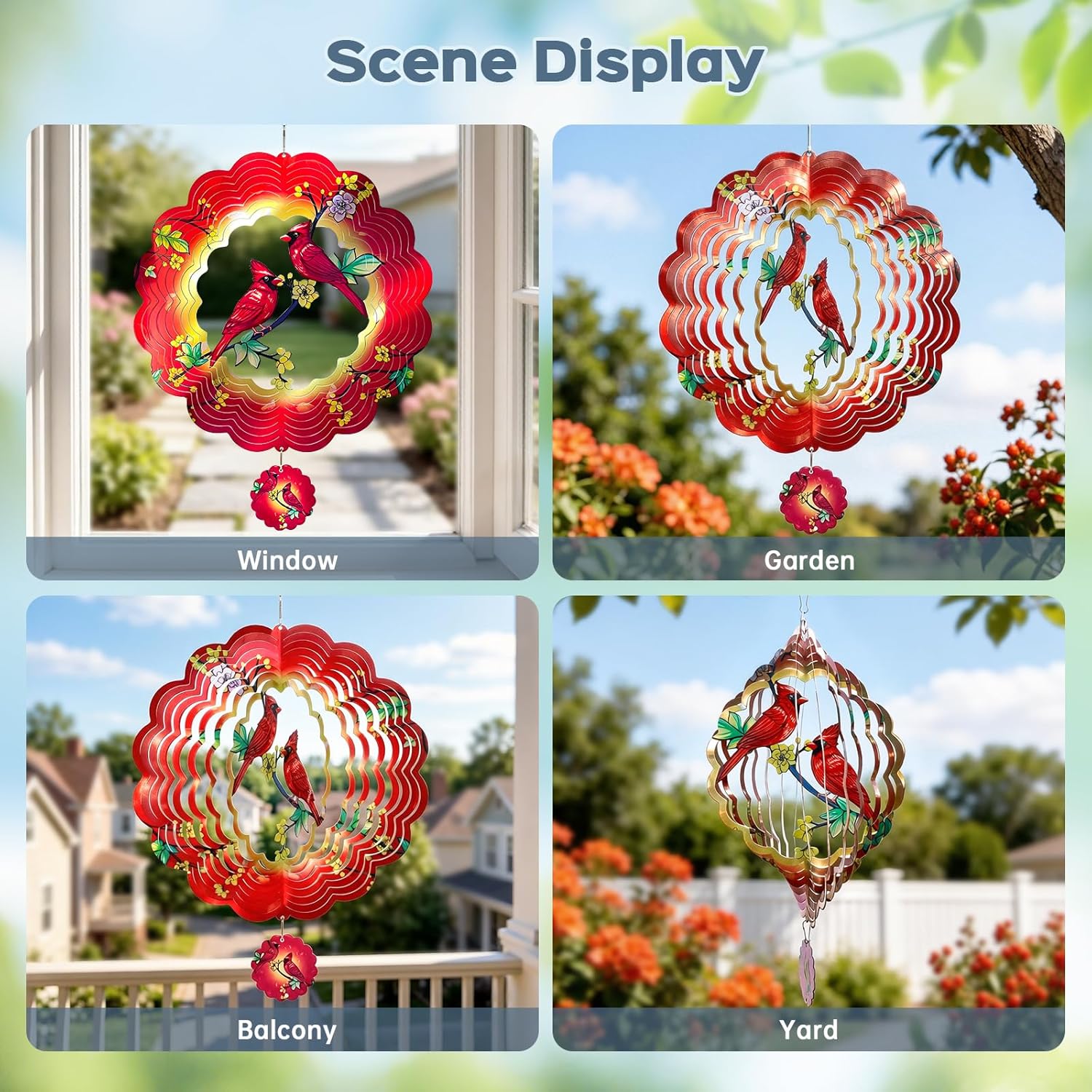 Cardinal Wind Spinner, IDEA SHOW 12Inch Metal 3D Kinetic Metal Wind Spinners, Cardinal Gift for Women, Mom, Garden & Yard Decor Outdoor/Indoor Decoration, Dynamic Art Hanging Sculpture (12In-Cardinal)