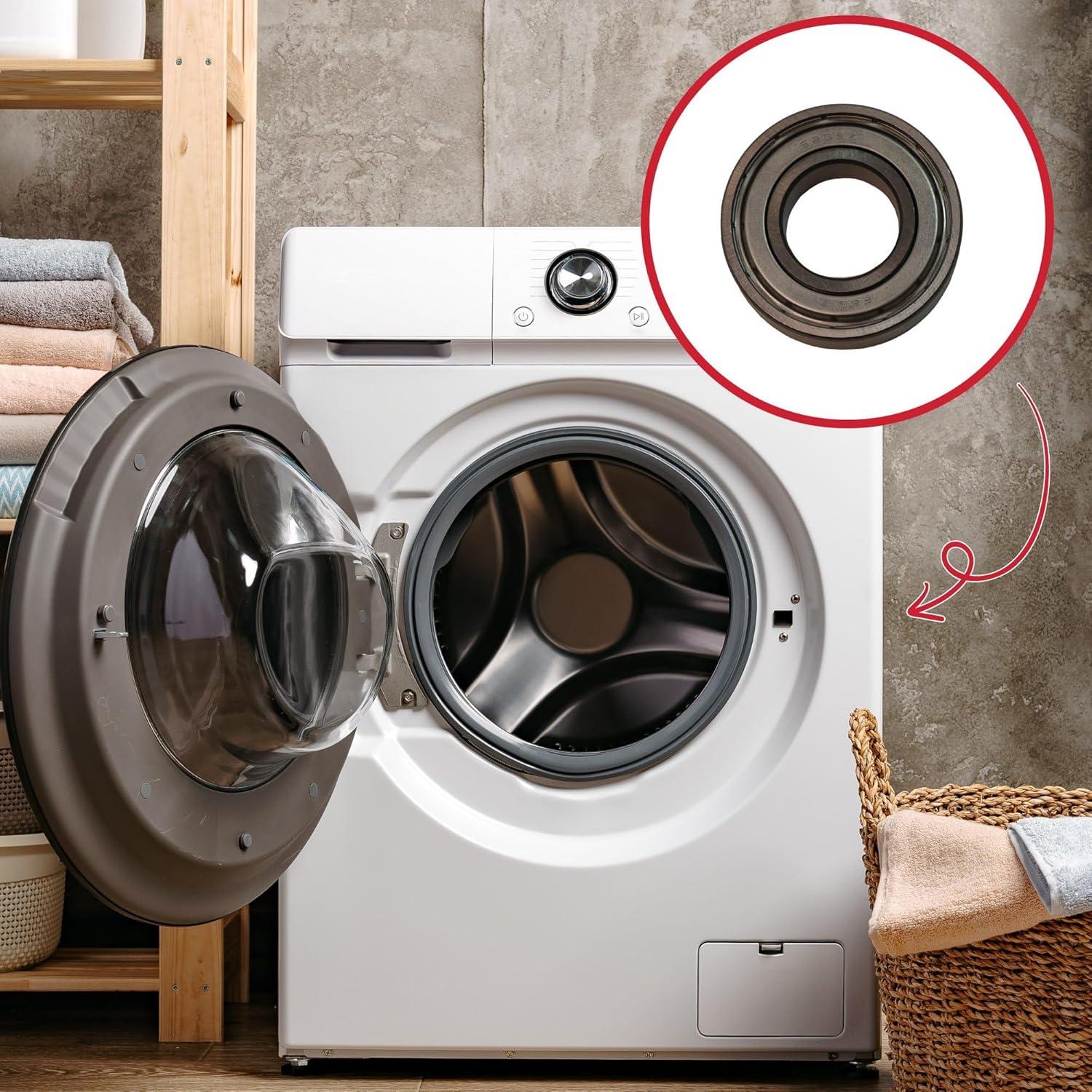 Washing machine with bearing highlighted