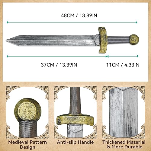 Miniatura 2 de 2 espadas de juguete, espada romana de plástico de 18.9 pulgadas para niños, accesorio de juego de rol, juguete medieval de caballero, cosplay
