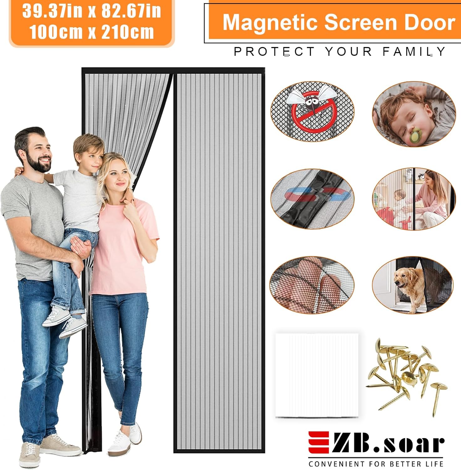 Magnetic Screen Door, Fit Door Size 36" x 82", Self Sealing Magnets,39 x 83In Screen Door,Keep Bugs Out,for Sliding Door, Front Doors(Black, 39 x 83 inches)