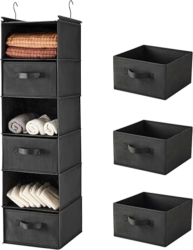 Miniatura 11 de MAX Houser Organizador colgante de armario de 6 niveles, estante colgante de tela con 2 ganchos resistentes para almacenamiento, plegable (beige)