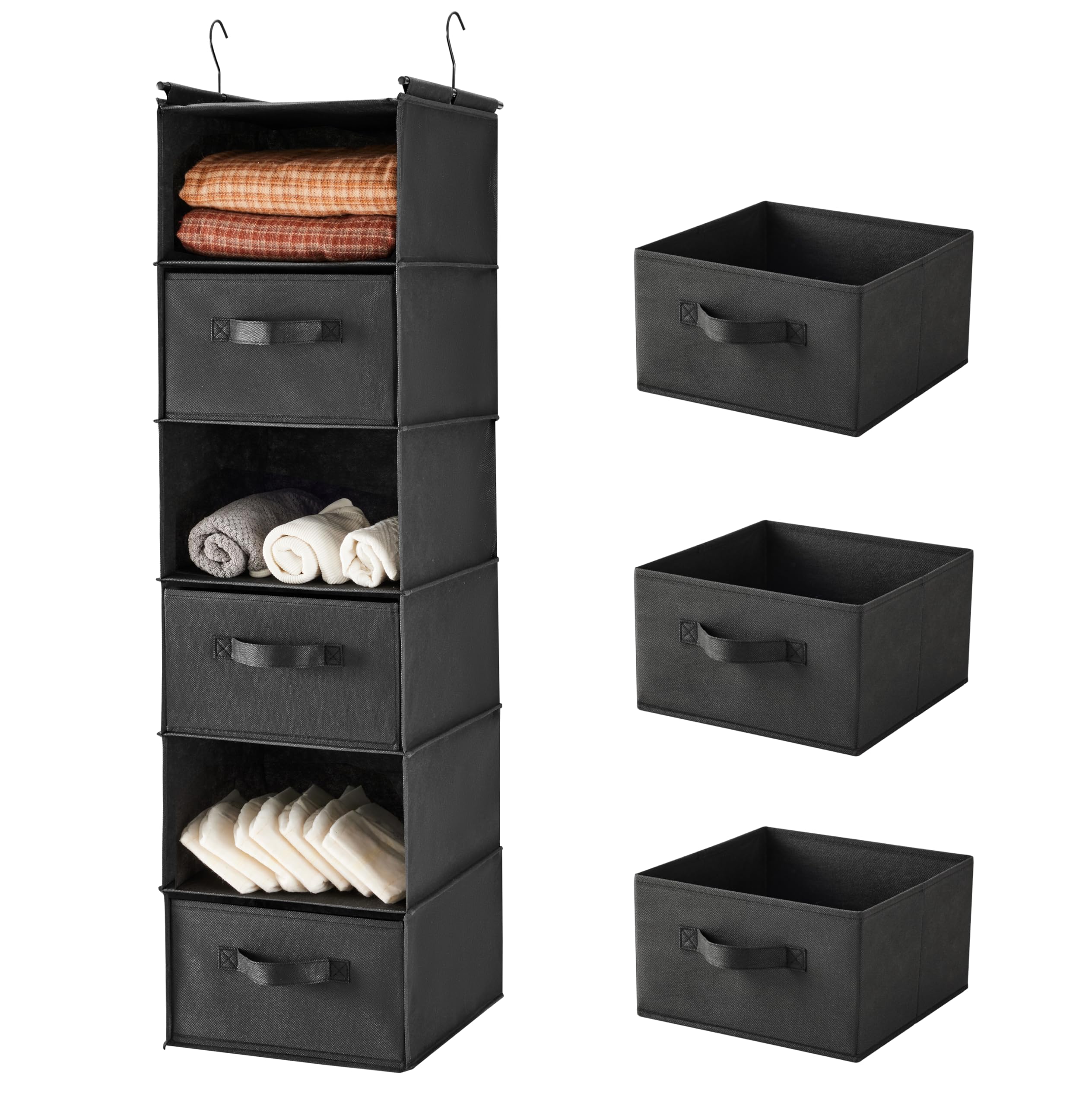 MAX Houser 6 Tier Foldable Hanging Closet Organizer with Hooks, Black-D3