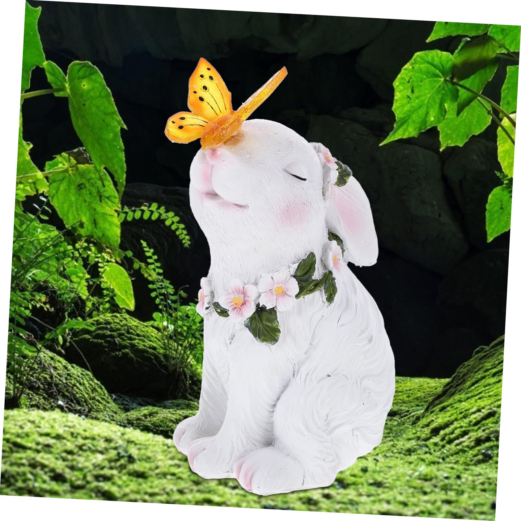 BESTonZON Ornement Lapin Animaux de Plein air décor de Lapin drôle lumière de Statue de en Plein air Ornement de Jardin décoration de Jardin Solaire résine Blanche