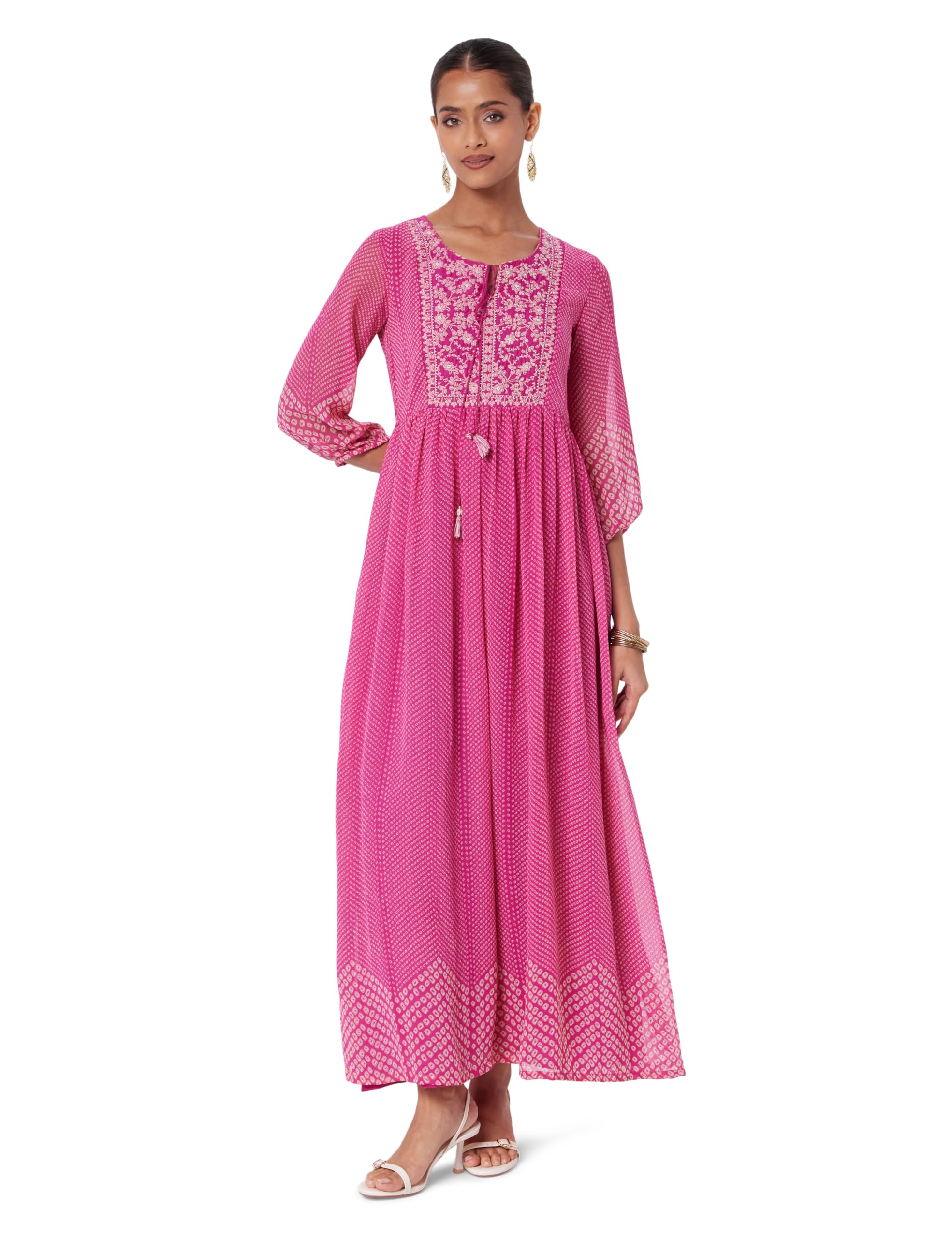 Global Desi Women's Fit and Flare Floor Length Polyester Flared Printed Dress in multi