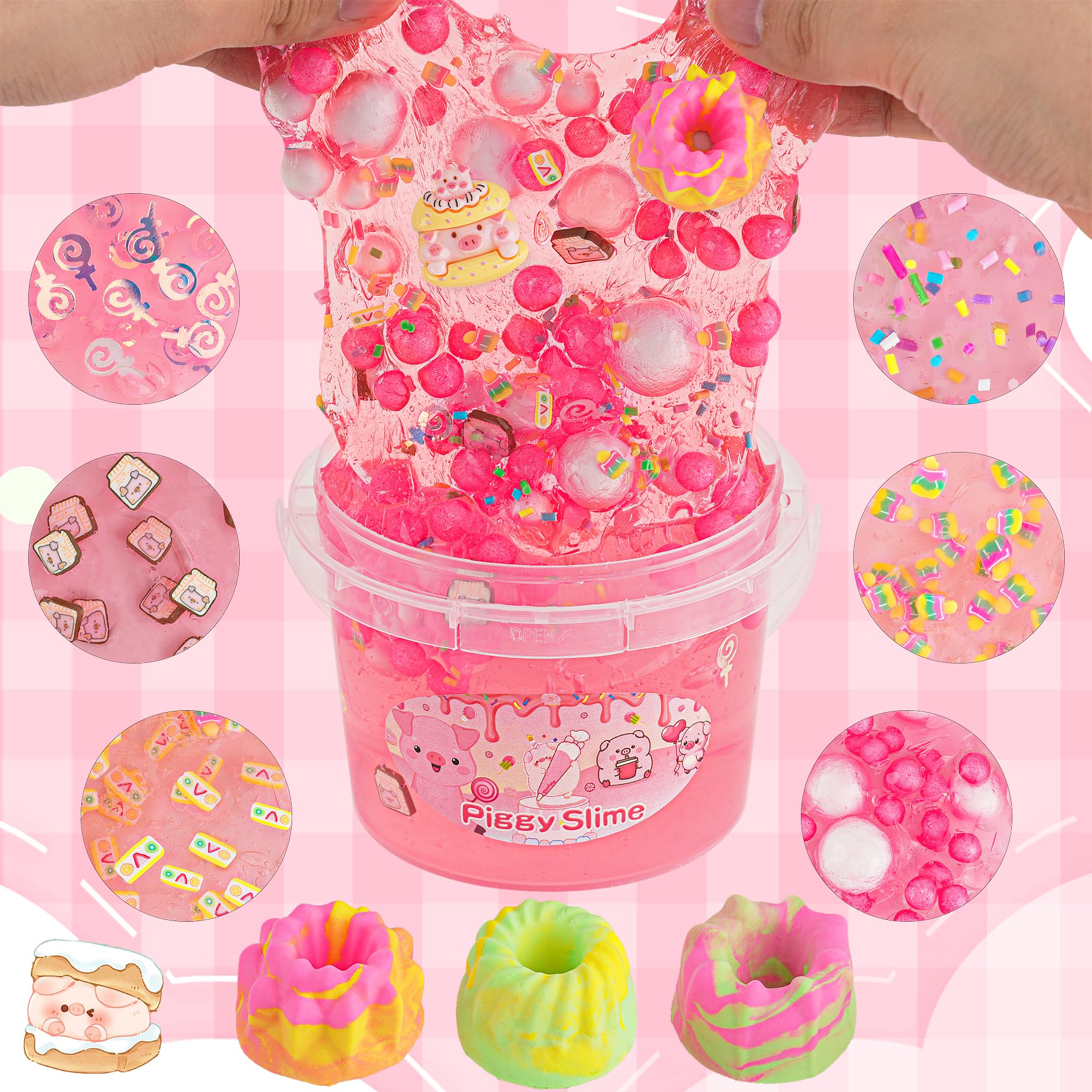 LAWOHO Piggy Clear Slime 300ml, Red Kit for Girls Ages 8-12 With 11 Packs Add-Ins, Kids Party Favors, Non-Stick Clear for Kids Birthday Halloween Christmas Easter Gifts