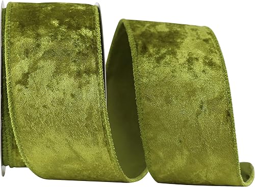 Cinta verde musgo de terciopelo triturado con cable de 2.5 pulgadas x 10 yardas, cinta verde de Navidad con borde con cable, decoración de Navidad,