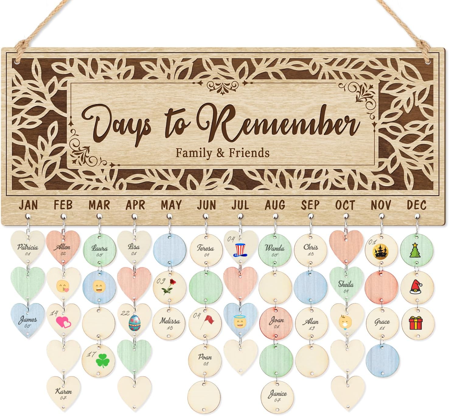 3D Days to Remember Birthday Calendar(16"x6"), Rustic Leaf Branch Family Tree Birthday Reminder Tracker Wall Hanging, Brown Family Birthday Chart Broad with 100 Tags for Grandma Mom Gift | Rustic Leaf Branch Birthday Reminder Chart Tracker Wall Hanging with Tags, Easy to Mount, DIY Gift for Mom Grandma