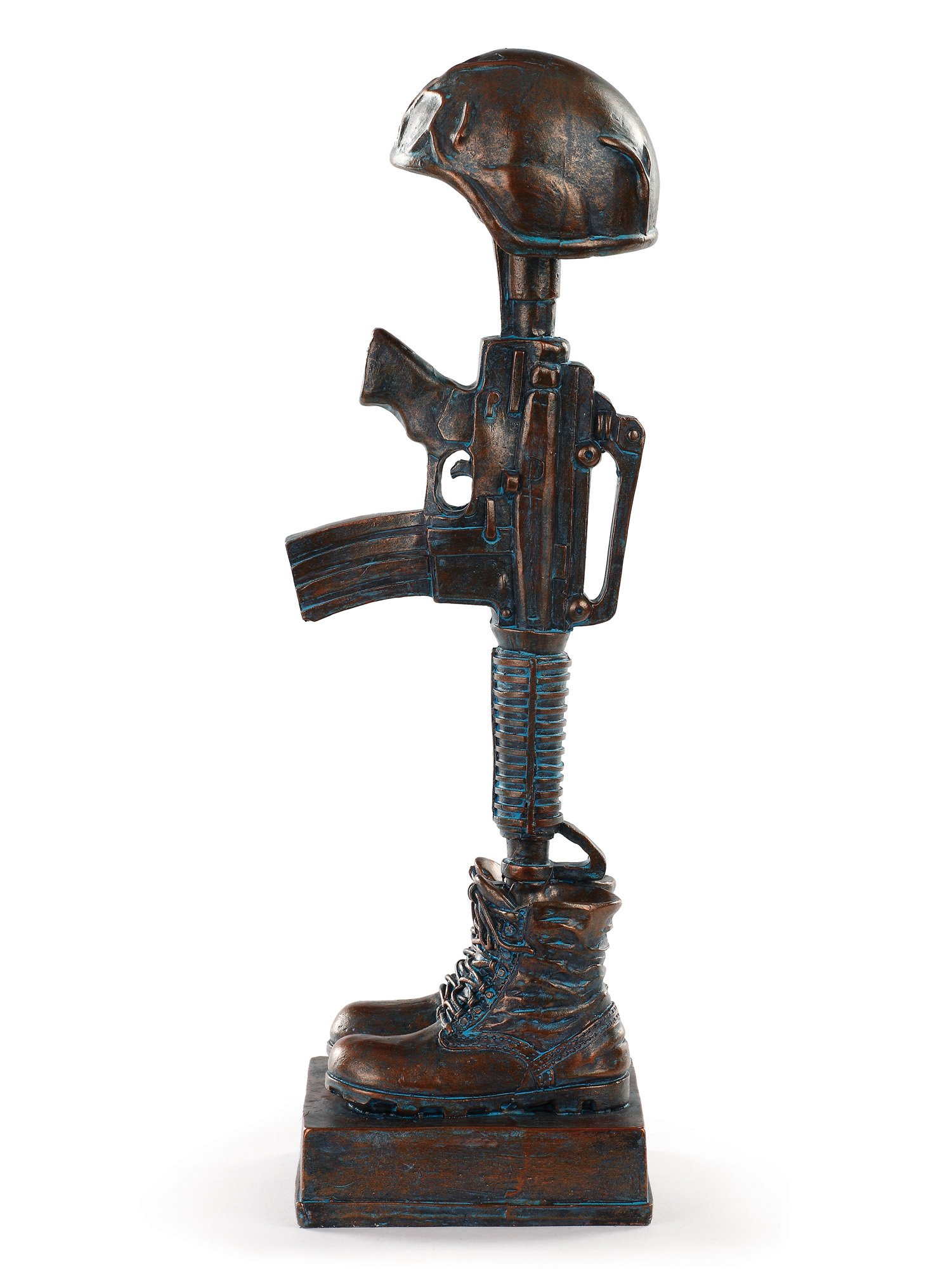 Napco Imports Antique Bronze Finish Battle Cross Fallen Soldier Helmet Boots and Rifle Statue