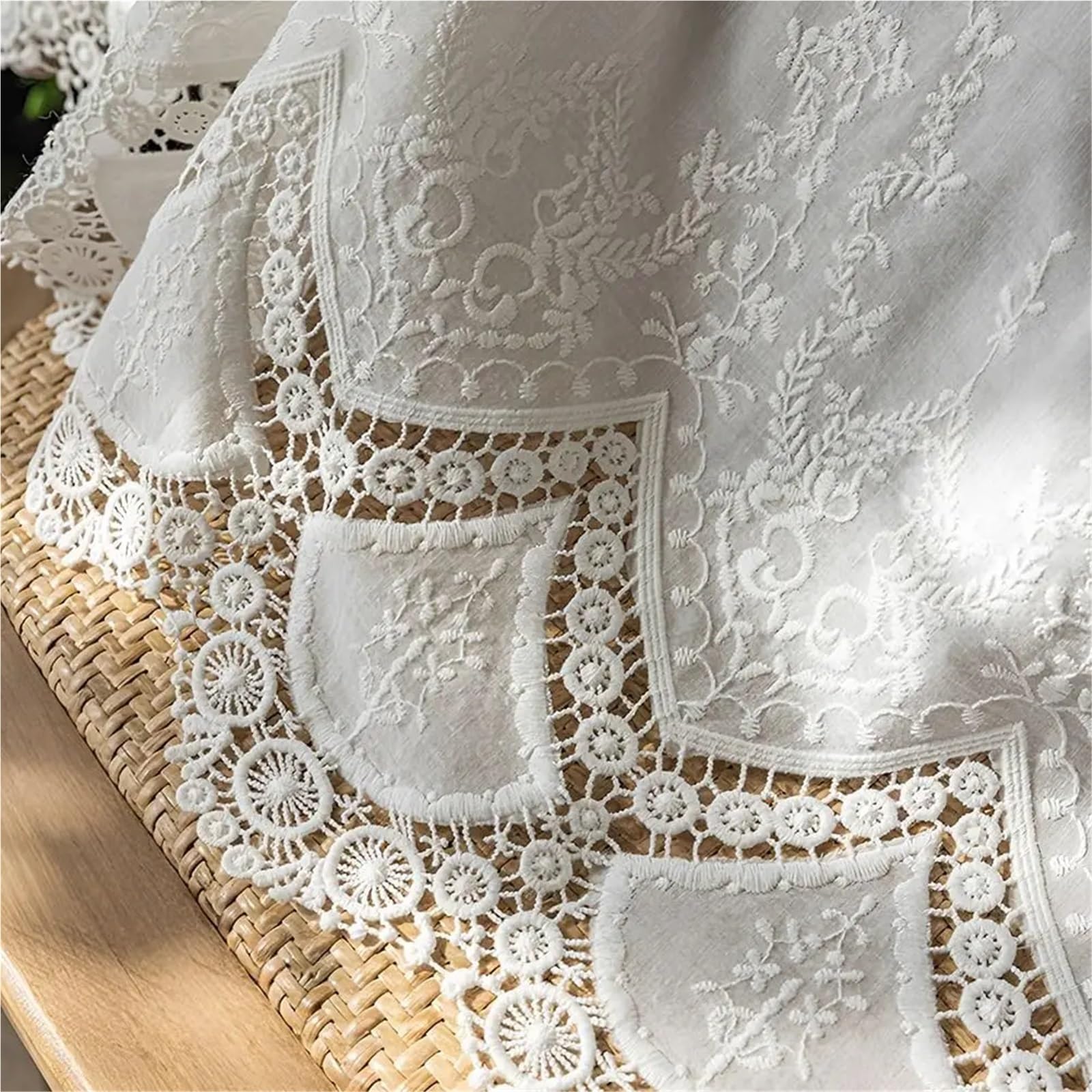Tende Corte Tenda in cotone stile fattoria, elegante tendaggio for finestre in pizzo floreale, bianca corta for libreria da cucina e camera da letto(W200xH110cm)
