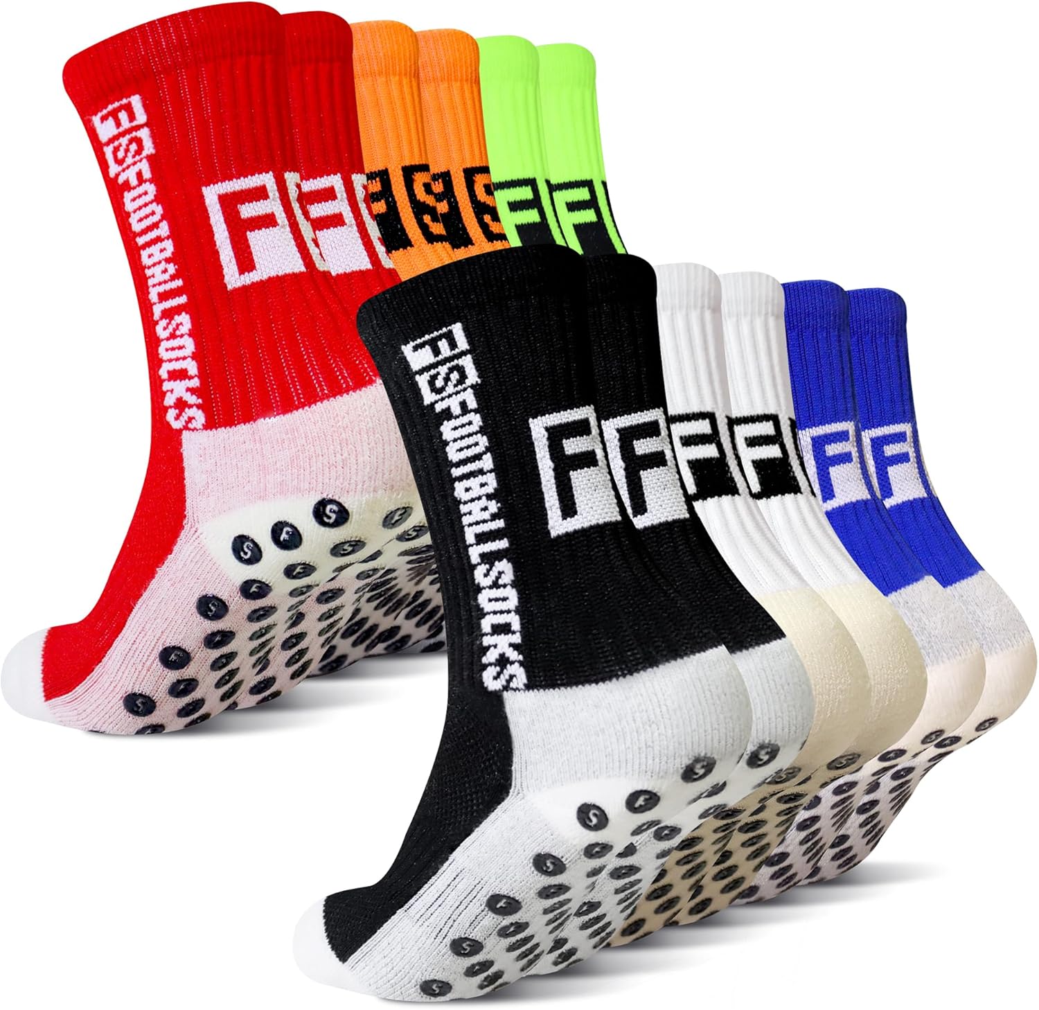 SkiBeaut Kids Grip Socks Soccer, 6 Pairs Sports Athletic Football Young Teen Socks for Youth Boys Girls 4-16 Years