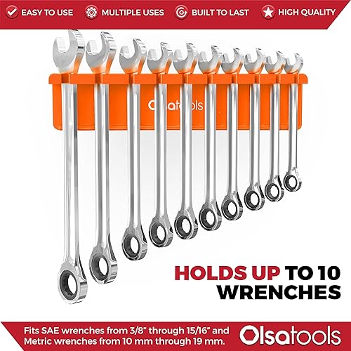 Miniatura 4 de Olsa Tools Organizador Magnético para Llaves - Naranja - Compatible con SAE de 38" a 1516" y Métrica de 10mm a 19mm - Solución Duradera de