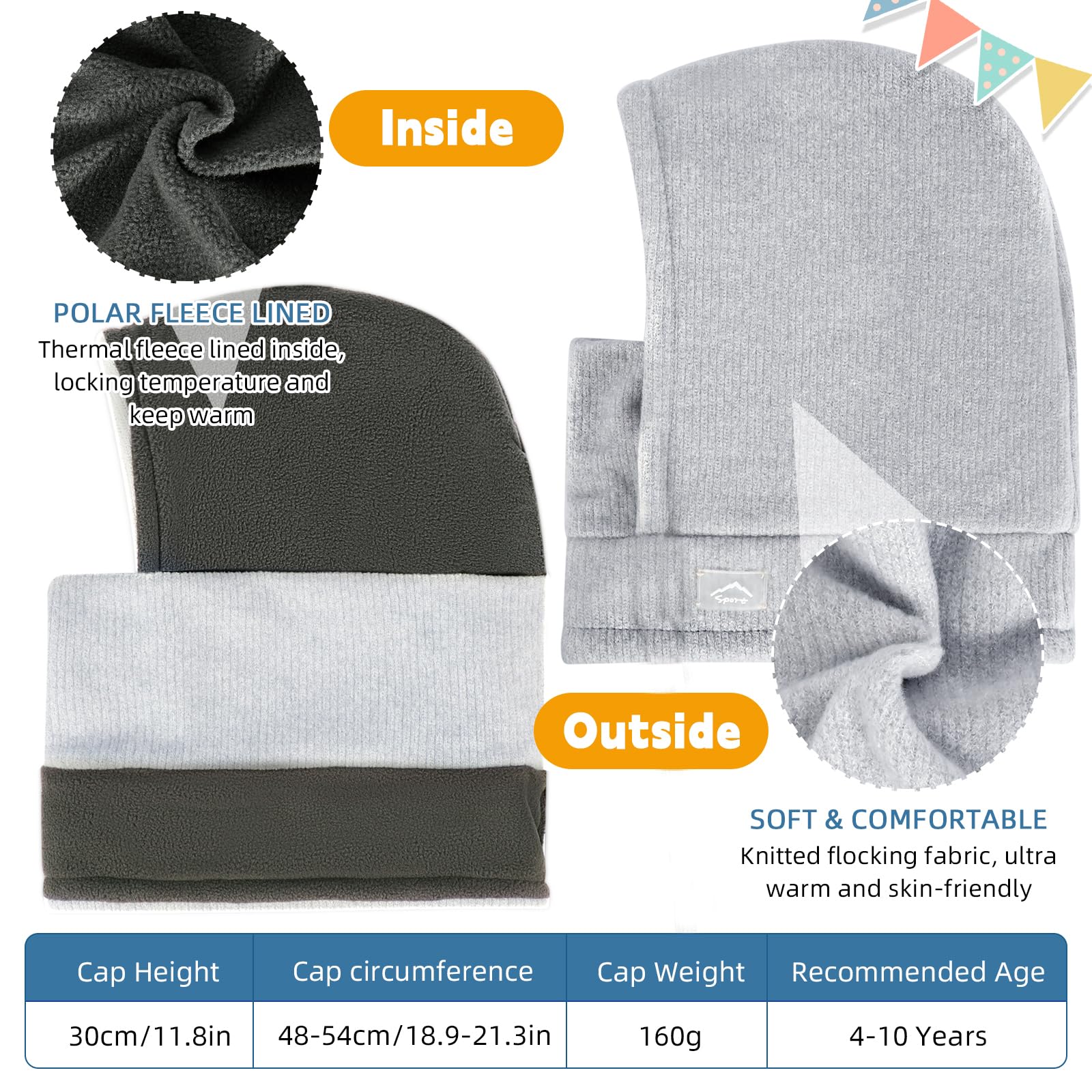 Pasamontañas Térmico de Invierno Niños 4-10, Multifuncional Cálido Prueba de Viento Máscara De Esquí Ciclismo, Sombreros Gorro de Punto Forro Polar, Calentador de Cuello, Mascarilla Niños Niñas