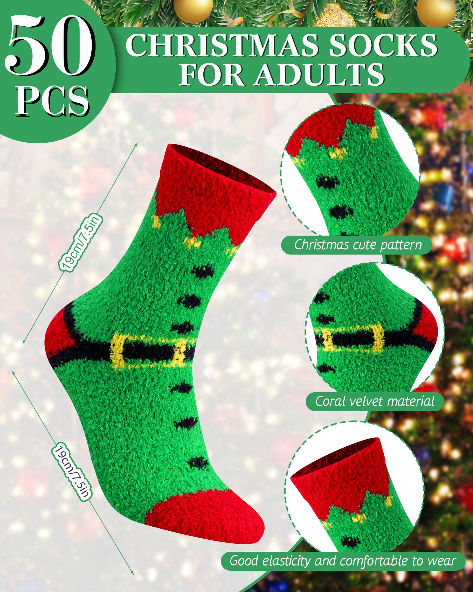 Hicarer 50 pares de calcetines peludos de Navidad a granel, calcetines cálidos de invierno suaves y esponjosos para mujeres, regalos de Navidad