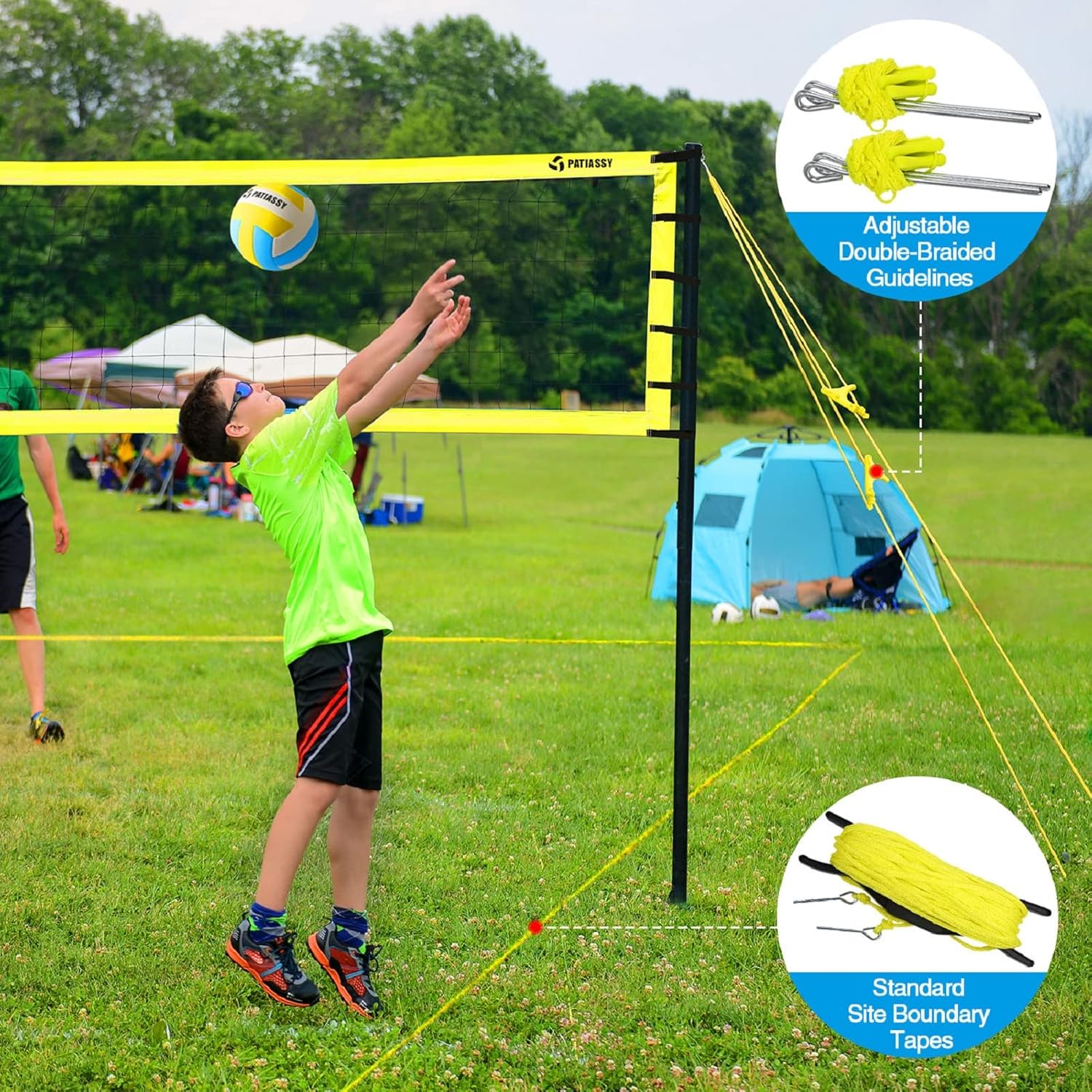 Patiassy Outdoor Portable Volleyball Net Set System - Quick & Easy Setup Adjustable Height Steel Poles, PU Volleyball with Pump and Carrying Bag for Beach Backyard (Yellow) : Sports & Outdoors