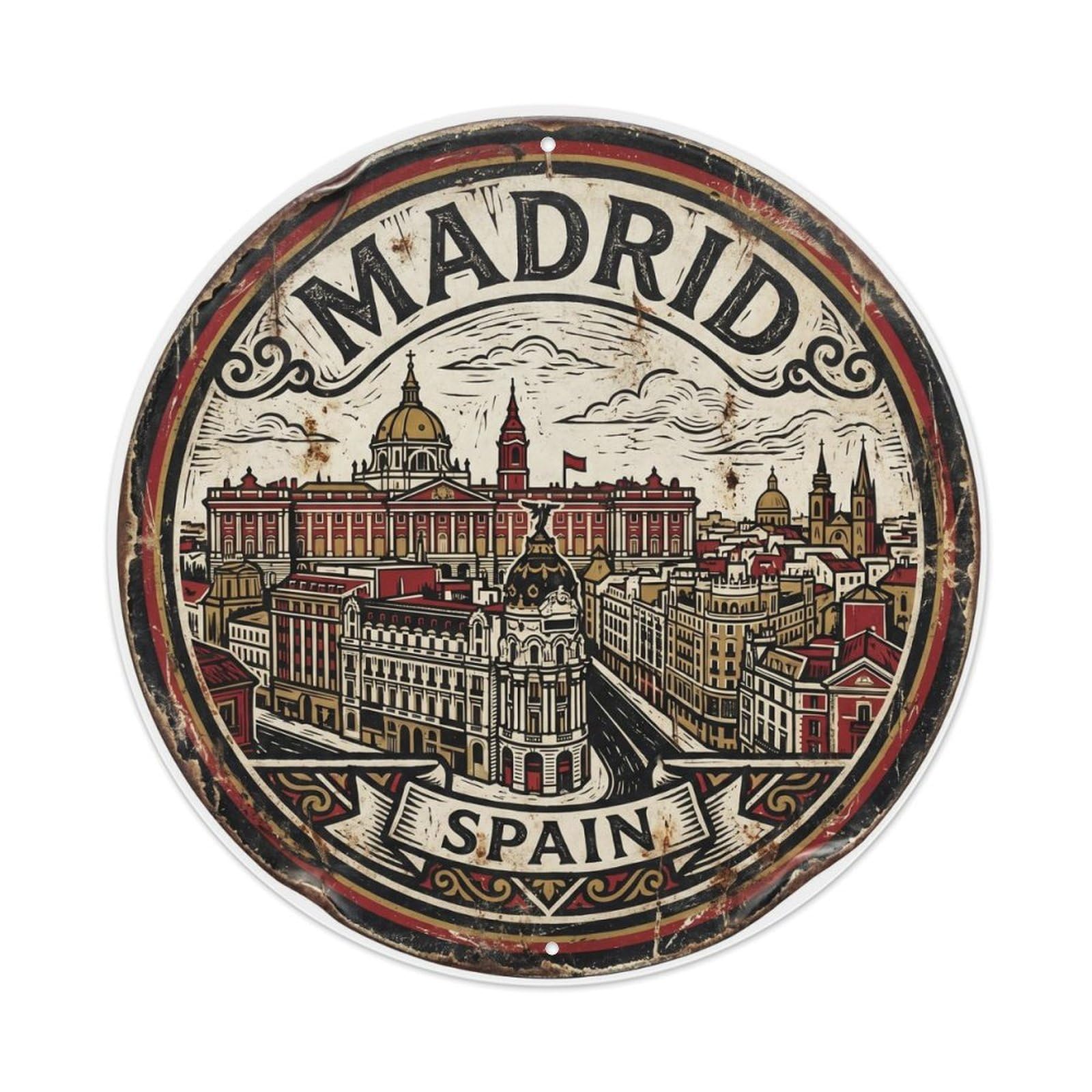 Vintage Travel Madrid Skyline Spain Metal Tin Sign