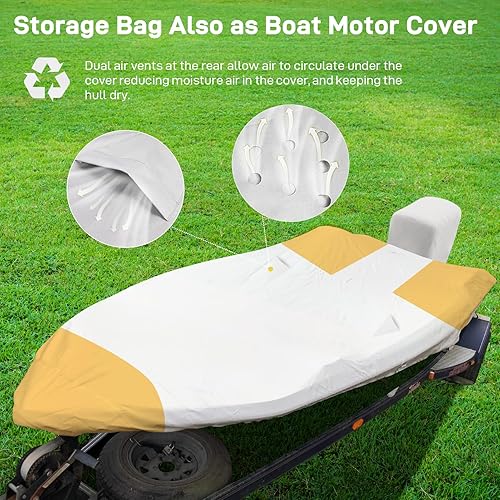 Miniatura 3 de Funda para lanchas remolcadas 900D de 16 pies con cubierta de motor fuera de borda, lona de grado marino impermeable de 16 pies, color gris