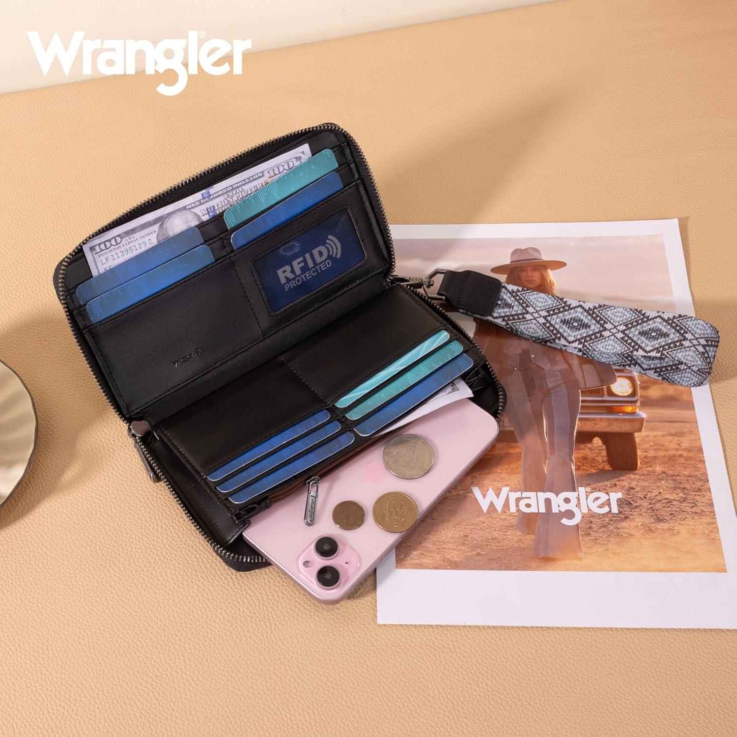 X Wrangler Wristlet Western Wallet Boho Aztec Credit Card Holder for Women - Image 2