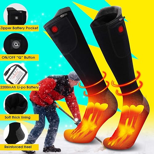 Miniatura 4 de Magnolia Calcetines térmicos para hombres y mujeres, 7.4 V, batería recargable eléctrica, calentadores de pies, calcetines térmicos de esquí de