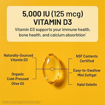 NatureWise Vitamin D3 5000IU Supplement, Immune Support, 360 Mini Softgels