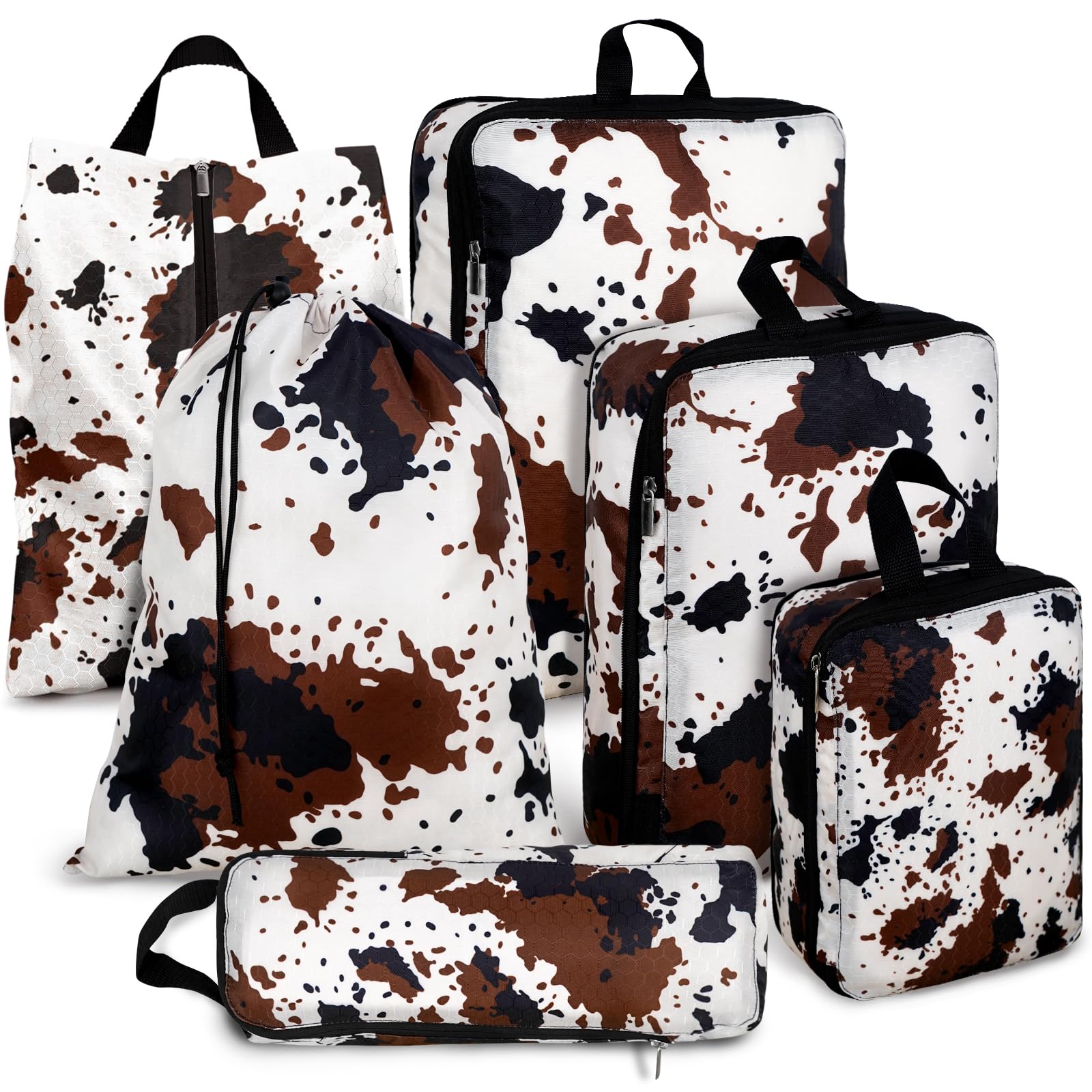 6 Pcs Compression Packing Cubes Waterproof Suitcase Travel Bag Luggage Backpack Organizer Travel Cubes for Packing-Cow Print