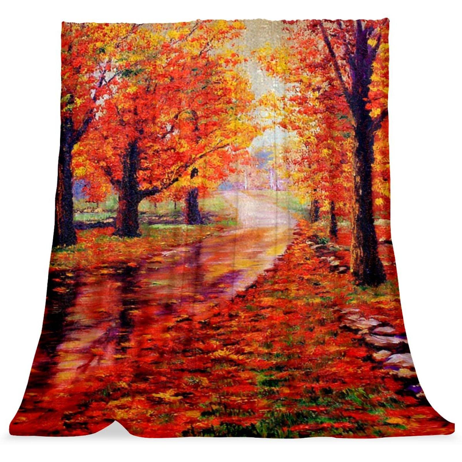 Couverture de lit moelleuse motif forêt d'automne pour des moments cocooning
