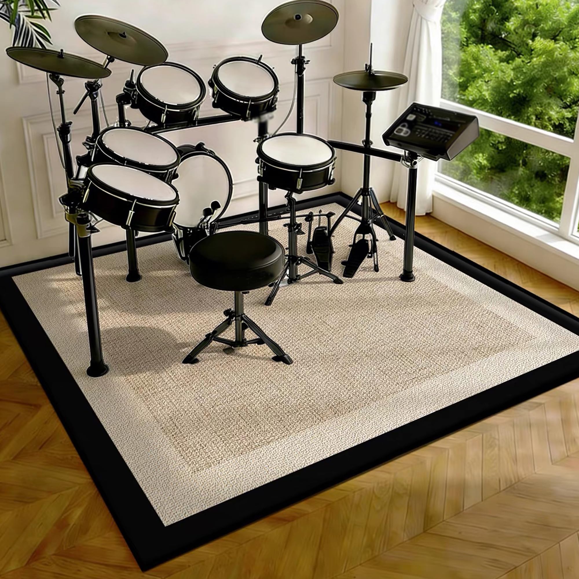 Drumming Drum Rugs, Drum Mat Drum Rug Non Slip Soundproof Mats, 210 x 180 cm Drum Carpet for Drummers Outdoor, Electronic Drum Set Practice Music Rug, Floor Protection Pad for Splash Cymbal Stands