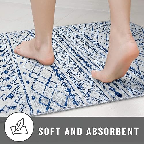 Miniatura 7 de KUTA Alfombra marroquí lavable, 2 x 8 pies, antideslizante, vintage, azul, bohemio, pasillo, cocina, alfombra de pasillo ultra suave, con estampado