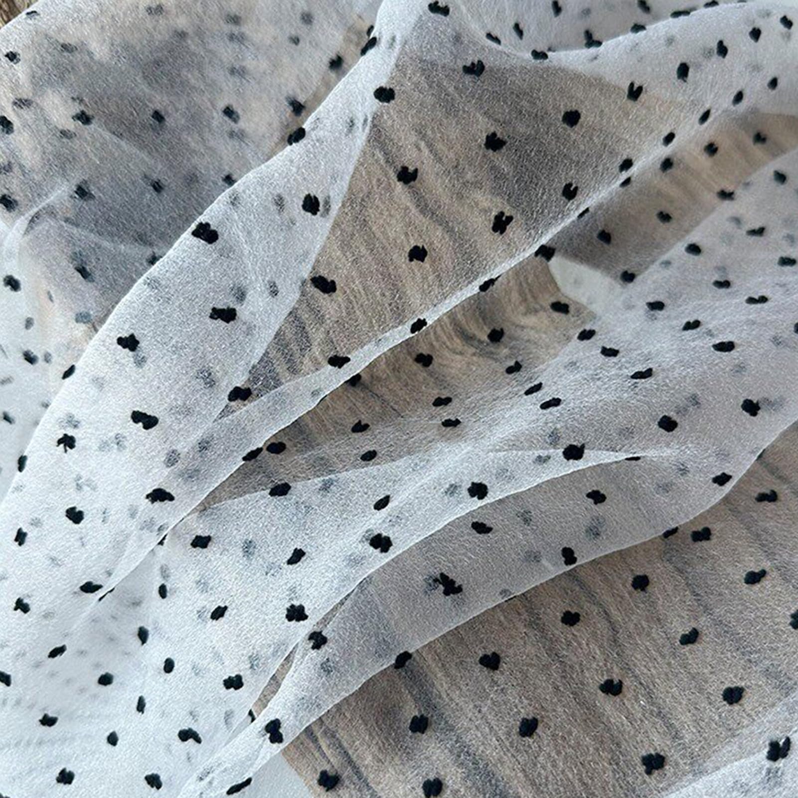 Dxcaicc Tulle Mesh Fabric Fine Velvety Texture Polka Dots Pattern 150X100cm Summer Romantic Soft Gauze Cloth Ideal Versatile for Room Decoration,White with Black Dots