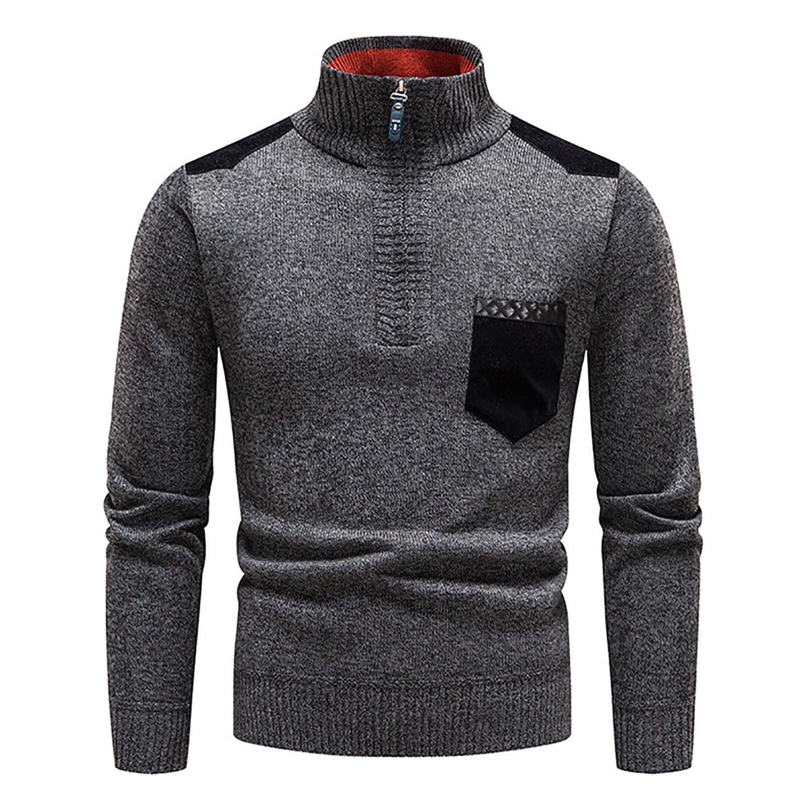 Men's Soft Sweaters Quarter Zip Pullover Classic Ribbed Turtleneck Sweater Pocket Jumpers for Men Gray
