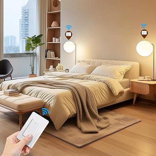 Miniatura 5 de Thinkbee Enchufe de salida de control remoto, 15 A1500 W, 600 pies, rango RF, kit de interruptor de luz inalámbrico, interruptor de salida remoto