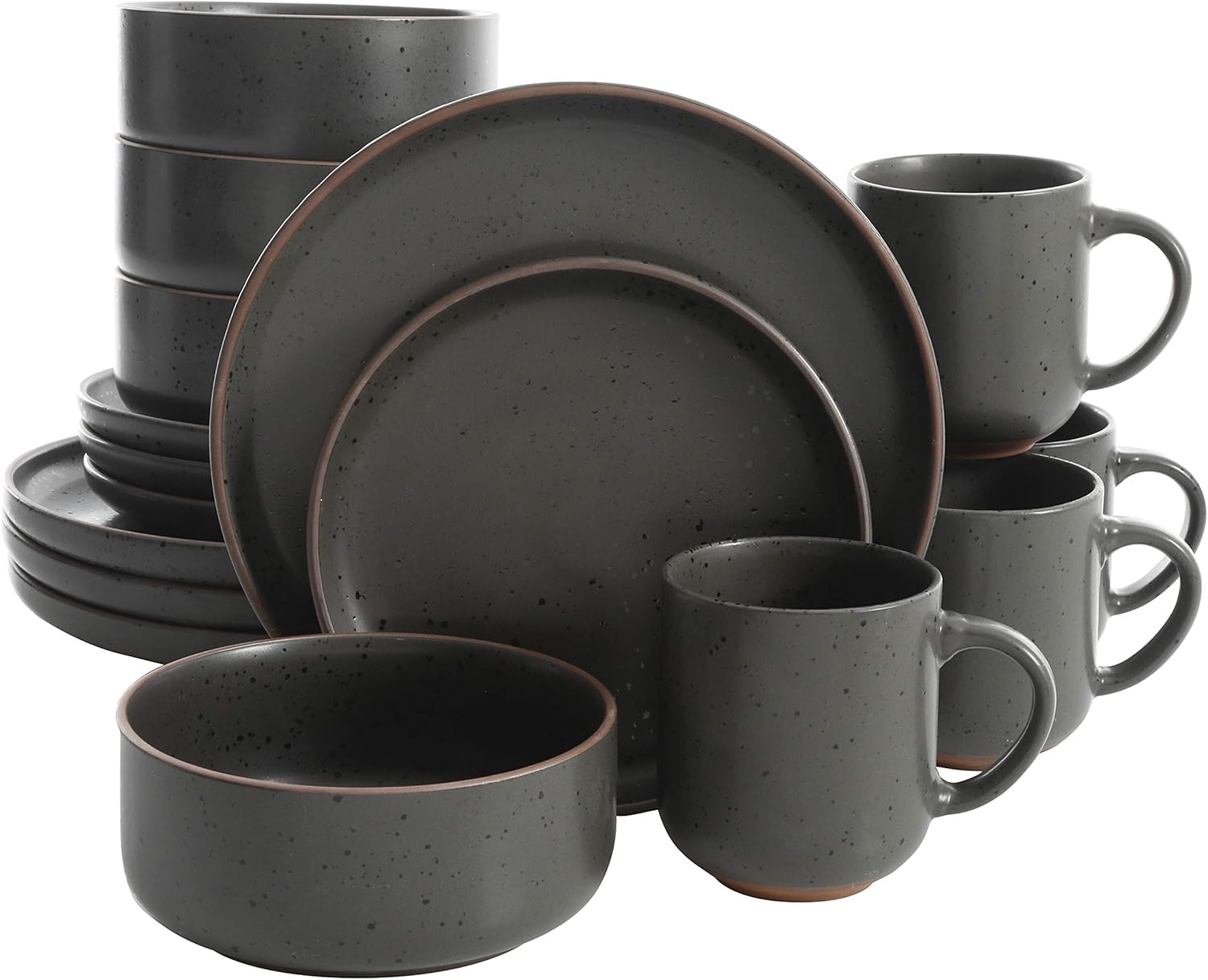 Gibson Tosca Terra Cotta Reactive Dinnerware Set, 16 Piece, Black Sand