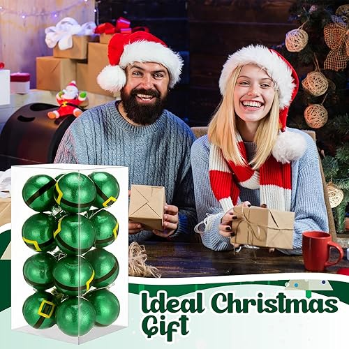 Miniatura 6 de Soulchen 16 adornos de bola de Navidad de elfo de 2.36 pulgadas, bola colgante con purpurina inastillable, adorno de árbol de elfo verde, decoración