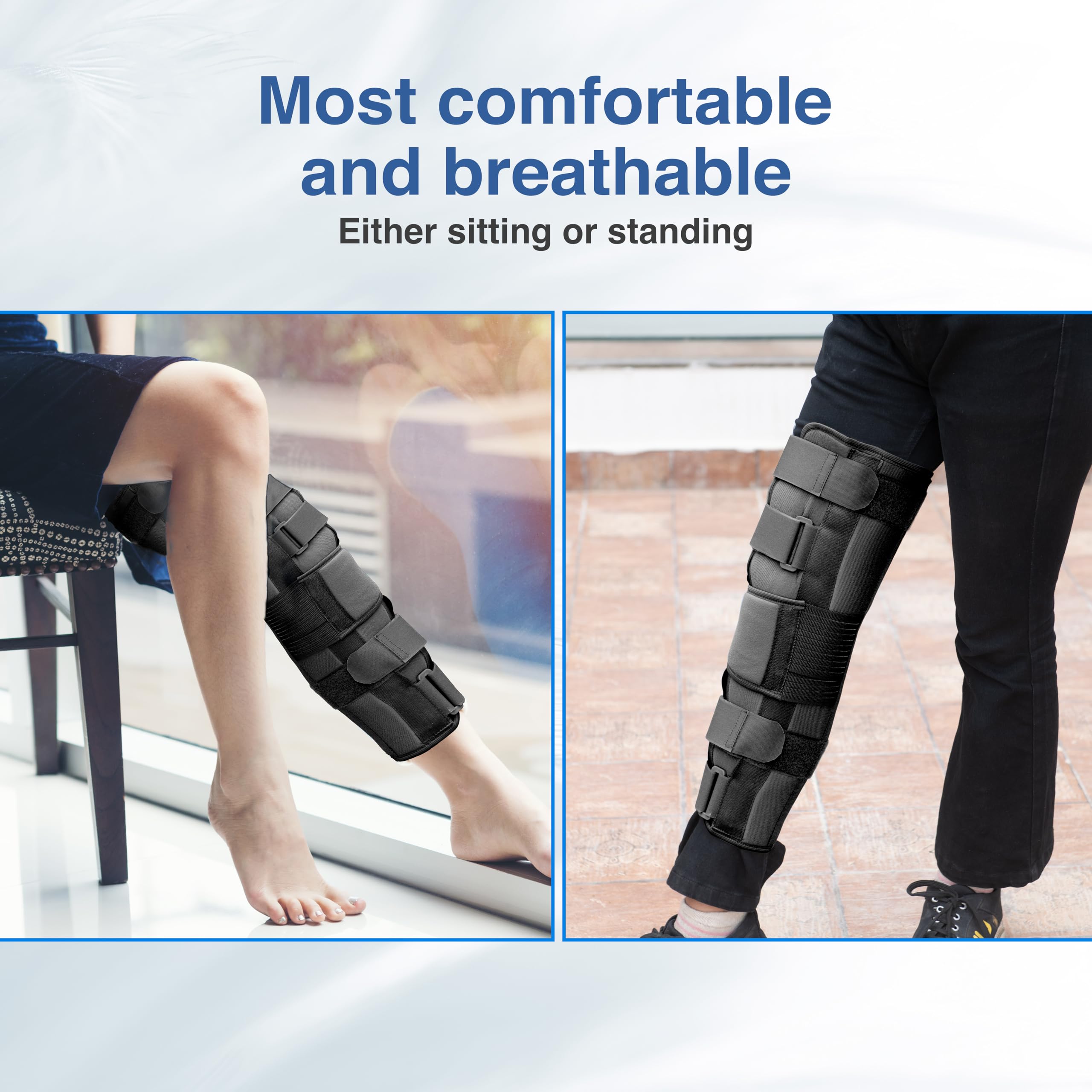 Wonder Care Genouillère d'immobilisation pour soutien du genou pour luxation, ligament, déchirure, genouillère de stabilisation pour homme et femme (48,3 cm de large), Noir_M