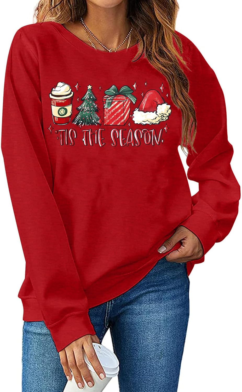 Sweat-shirt De Noël Femme à Motifs Gnomes Et Fleurs - Col Rond, Manches Longues - Tissu Doux Et Chaud - Style Vintage Et Festif