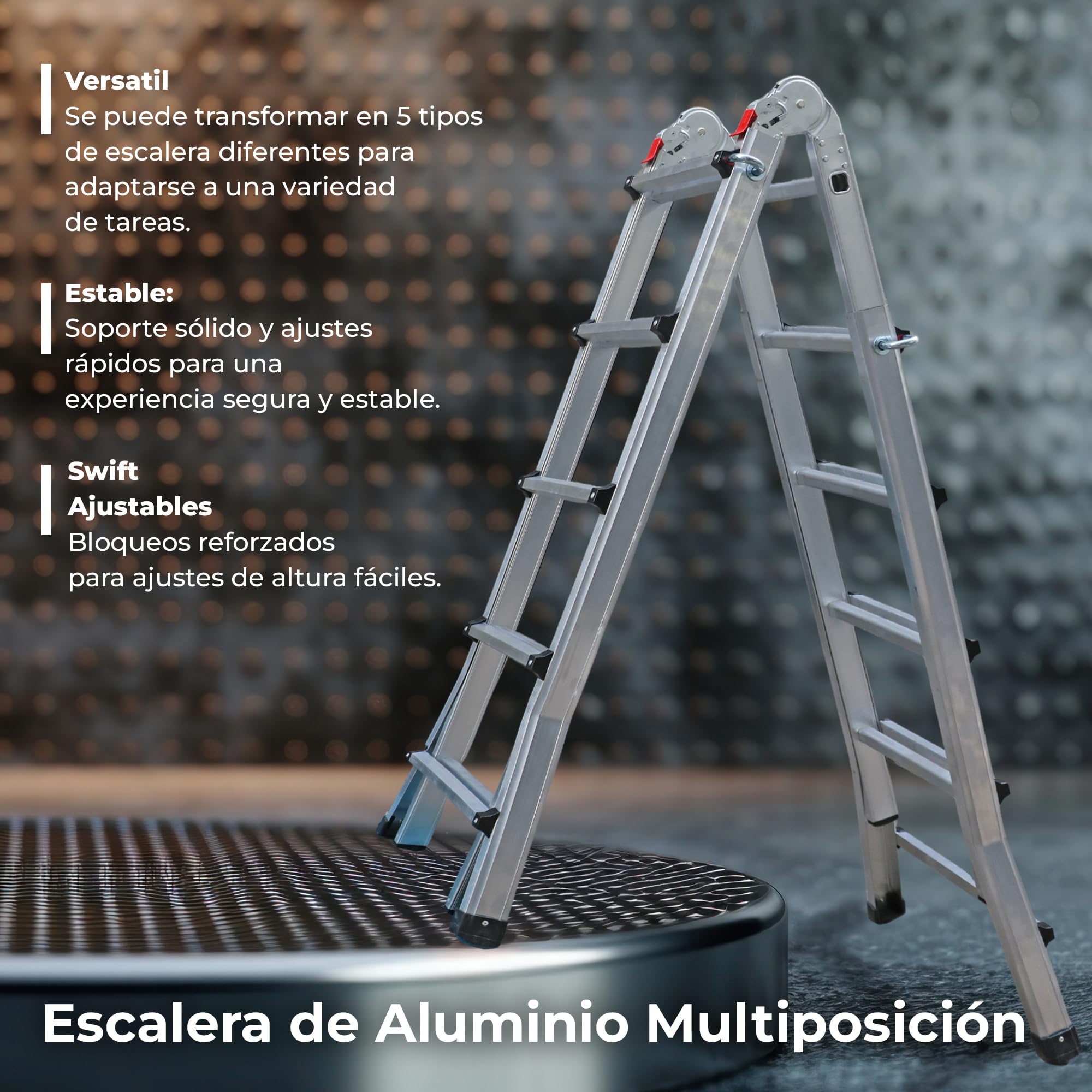 UZIRO Escalera Telescópica Plegable Articulada de Aluminio 4x5, 5,19 M, 150 KG, Gris
